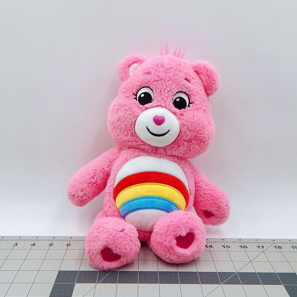 Care Bears Cheer Bear Plush Rainbow Hot Pink Hearts 16 Inch 2020 Embroidered Eye